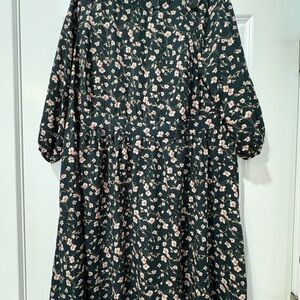 Floral Midi Dress - Green and Pink